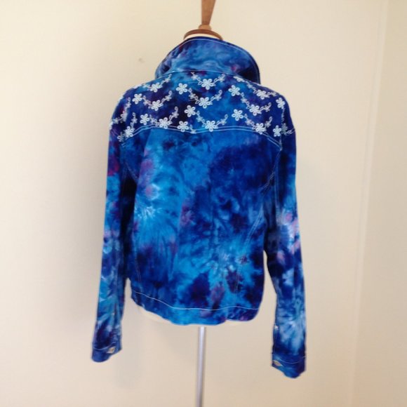 Tie Dye Jean Jacket ice dyed denim blues Handmade - Picture 4 of 16